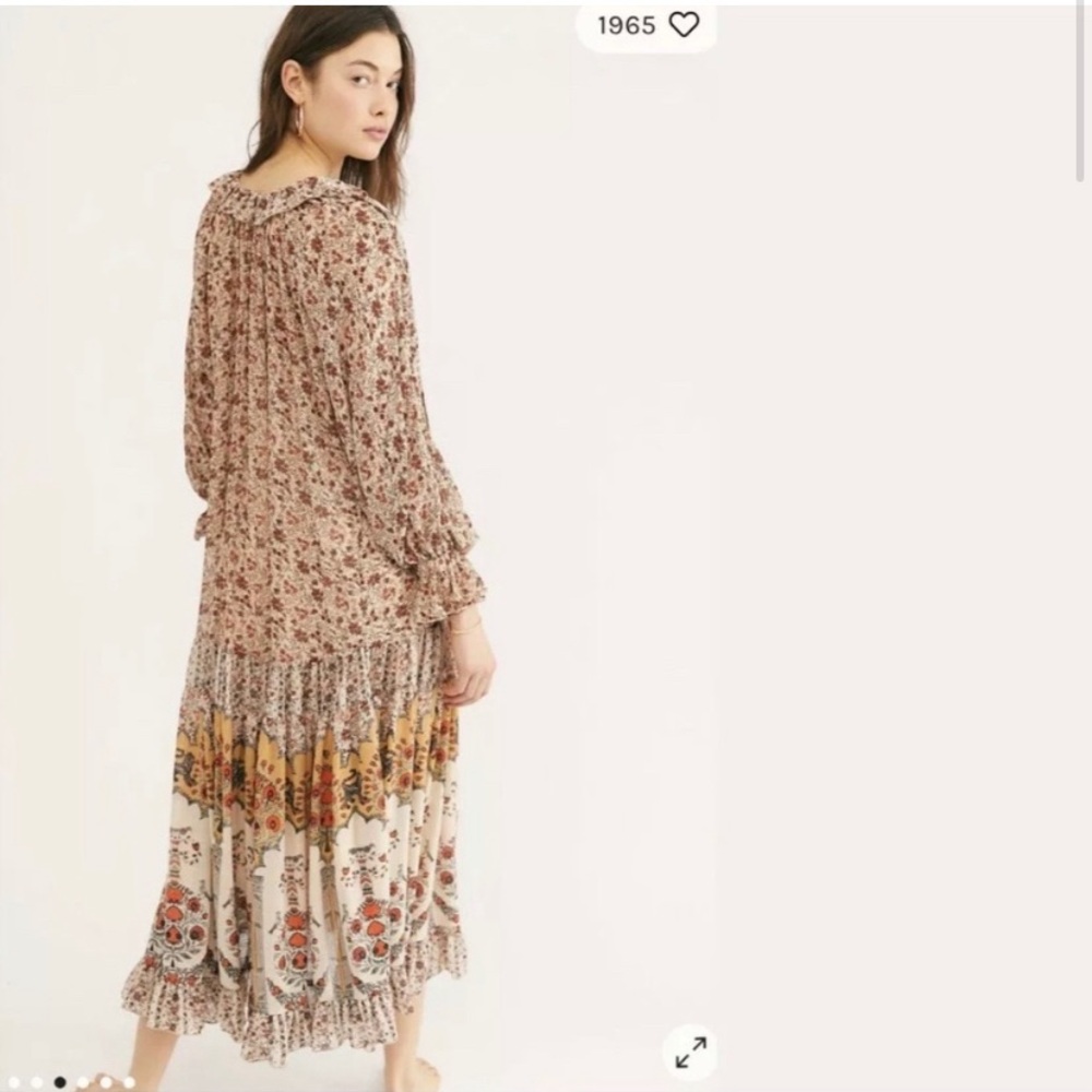 Free People Feeling Groovy Border Print Floral Bohemian Maxi Dress Medium - Picture 3 of 7